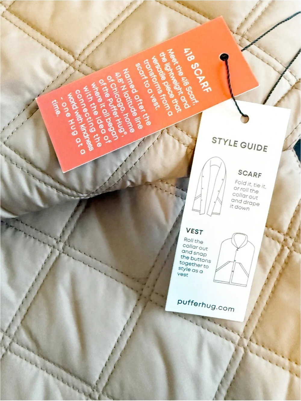 New PUFFER HUG Women’s Latte Brown 418 SCARF VEST Lightweight Versatile One Size